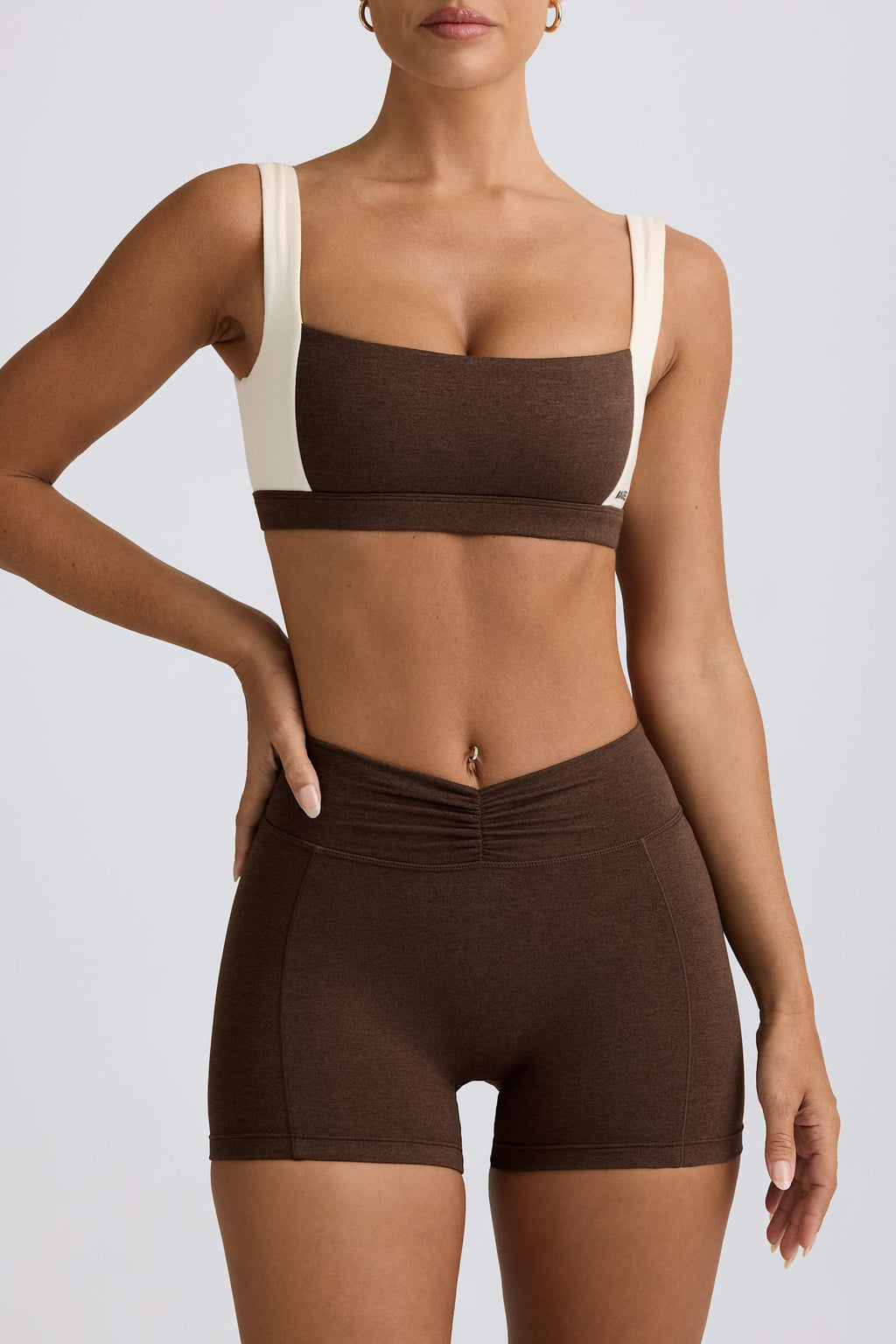Ruched Mini Shorts In Pecan Marl