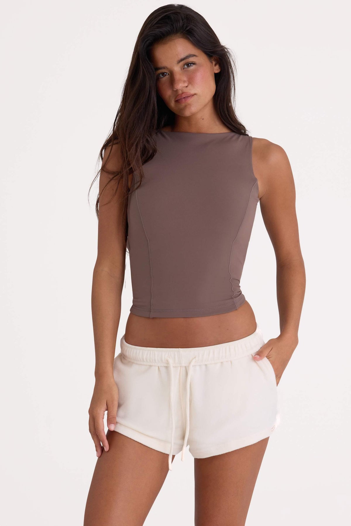 Brushed Jersey Elasticated Mini Shorts In Ecru