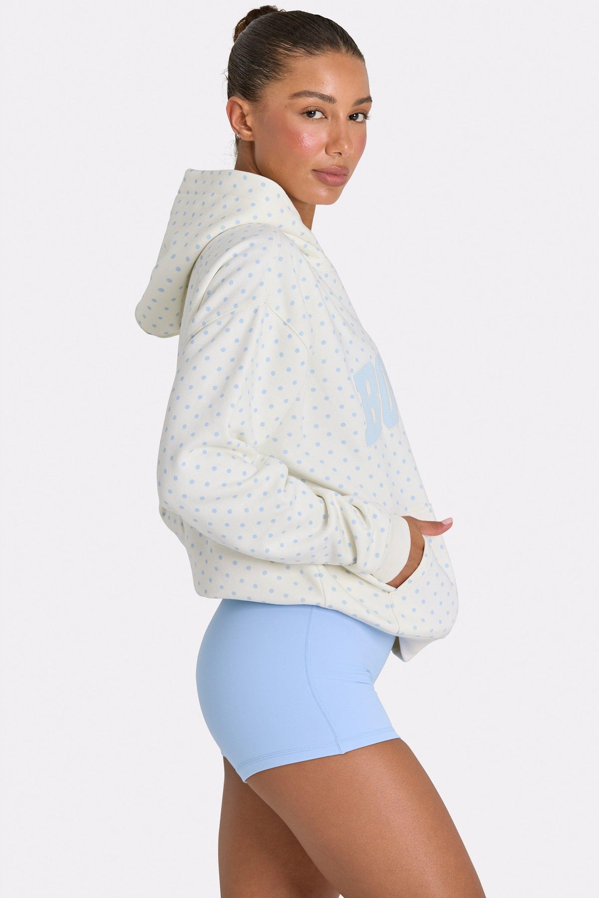 Oversized Applique Hoodie In Coconut Polka Dot