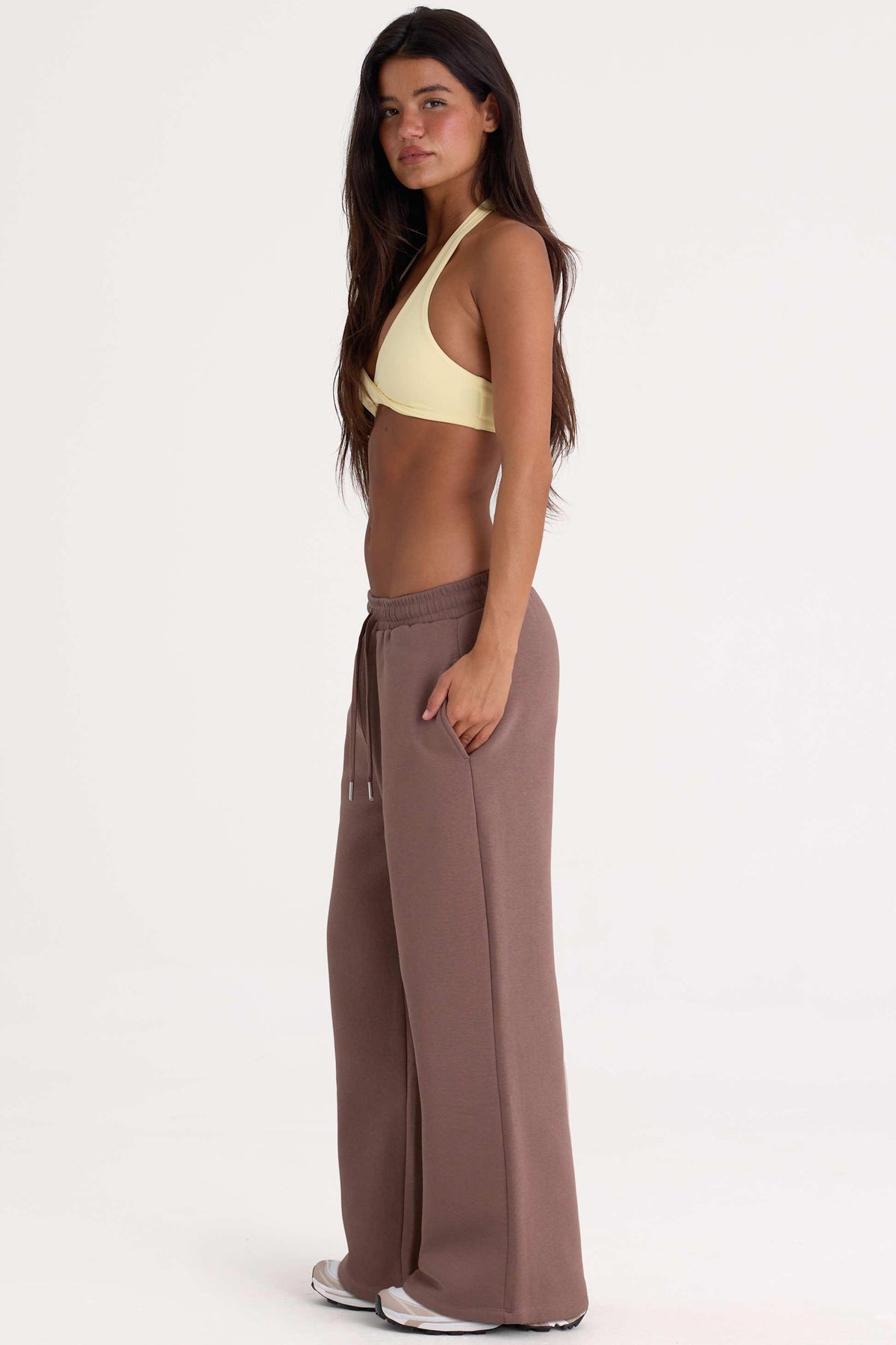 Brushed Jersey Wide-leg Joggers In Cocoa