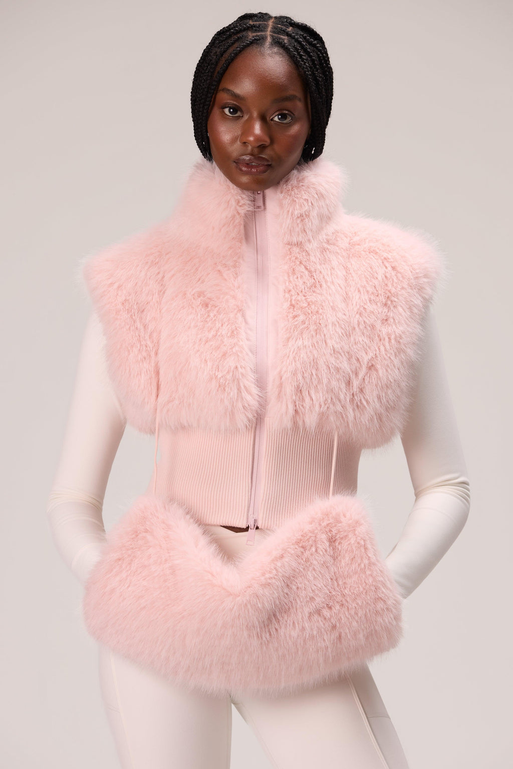 Faux Fur Hand Warmer In Powder Pink