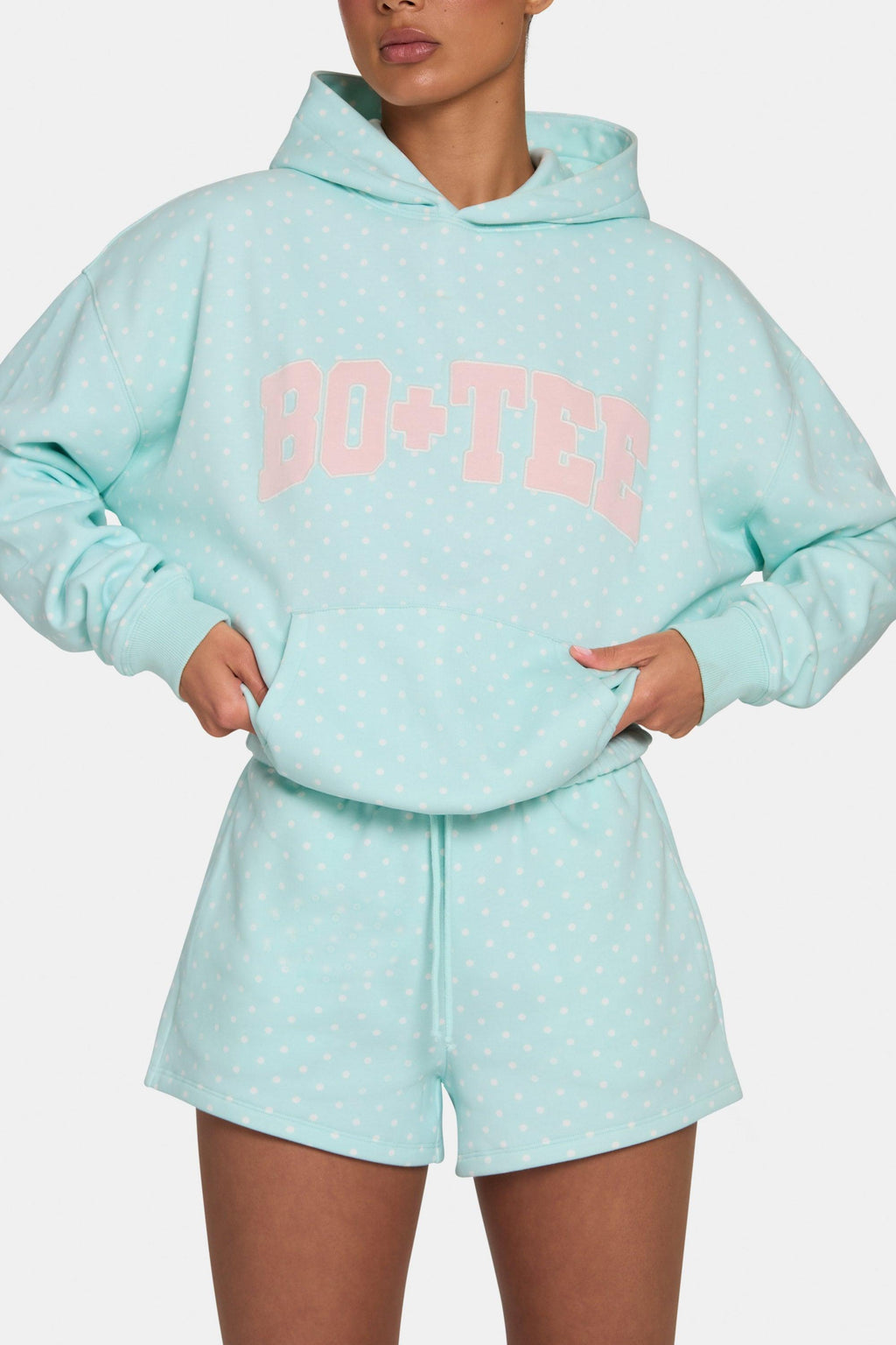 Oversized Applique Hoodie In Peppermint Polka Dot