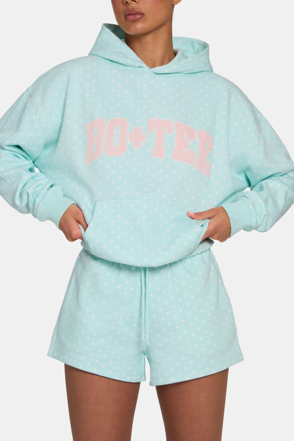 Oversized Applique Hoodie In Peppermint Polka Dot