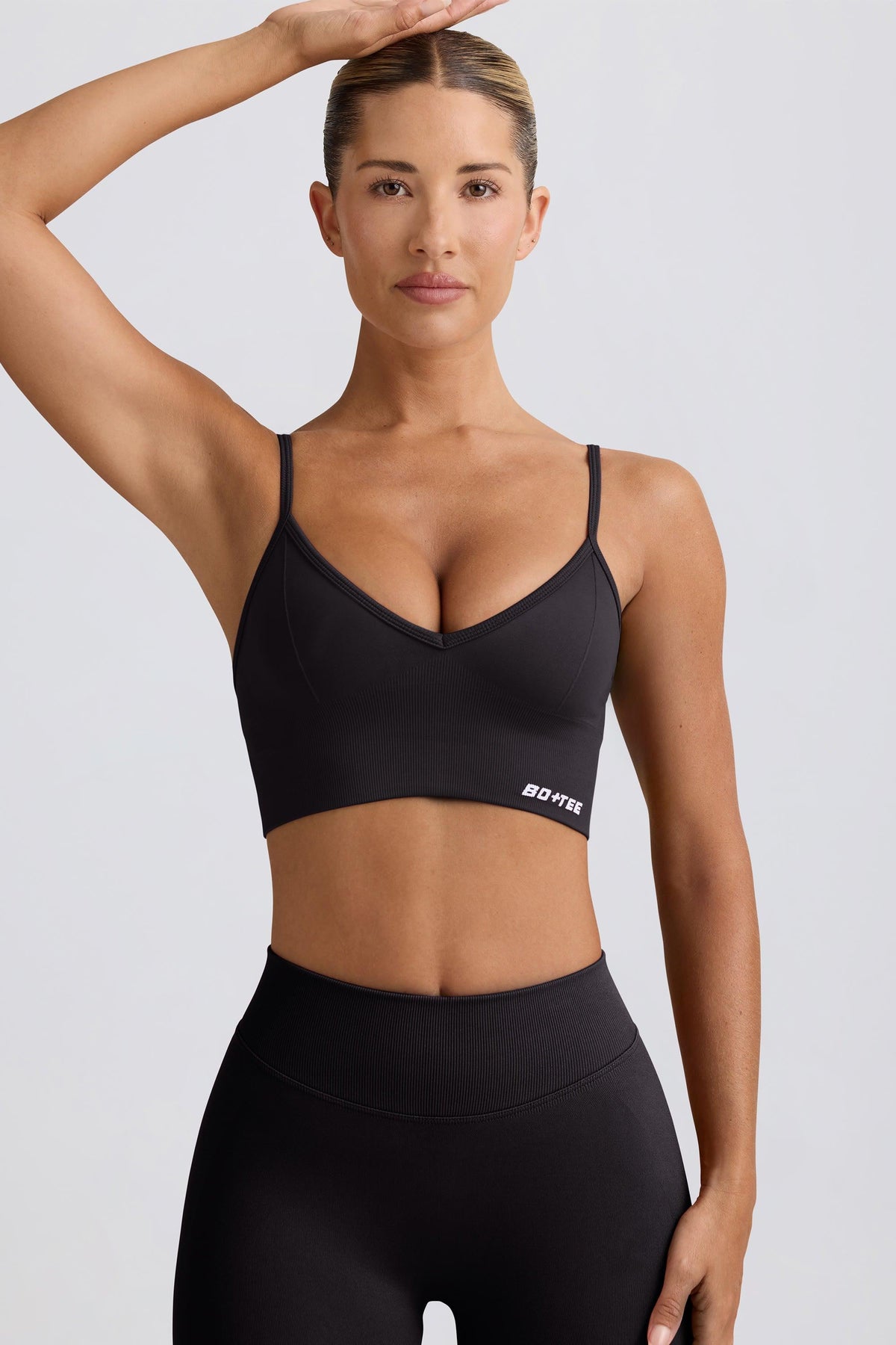 Define Luxe V-neck Sports Bra In Black