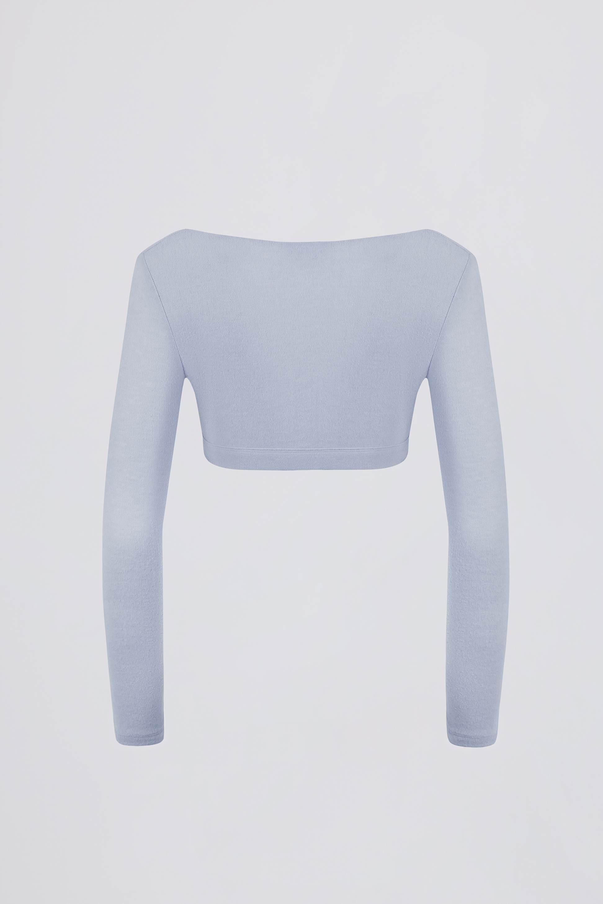 Brushed Jersey V-neck Crop Top In Soft Blue