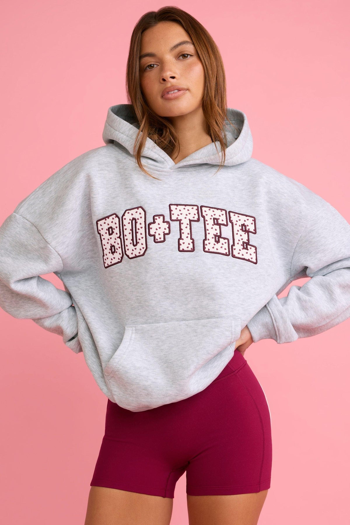 Oversized Applique Hoodie In Grey