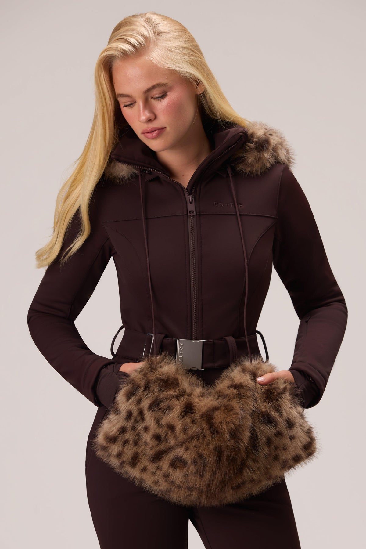 Faux Fur Hand Warmer In Brown Leopard