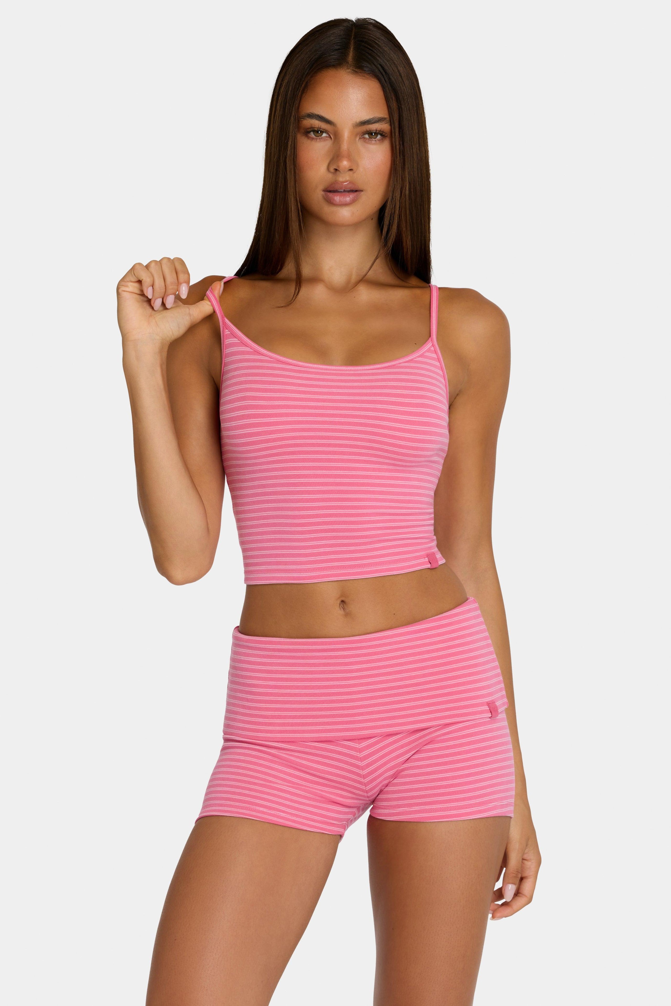 Brushed Jersey Tank Top In Pink Stripe