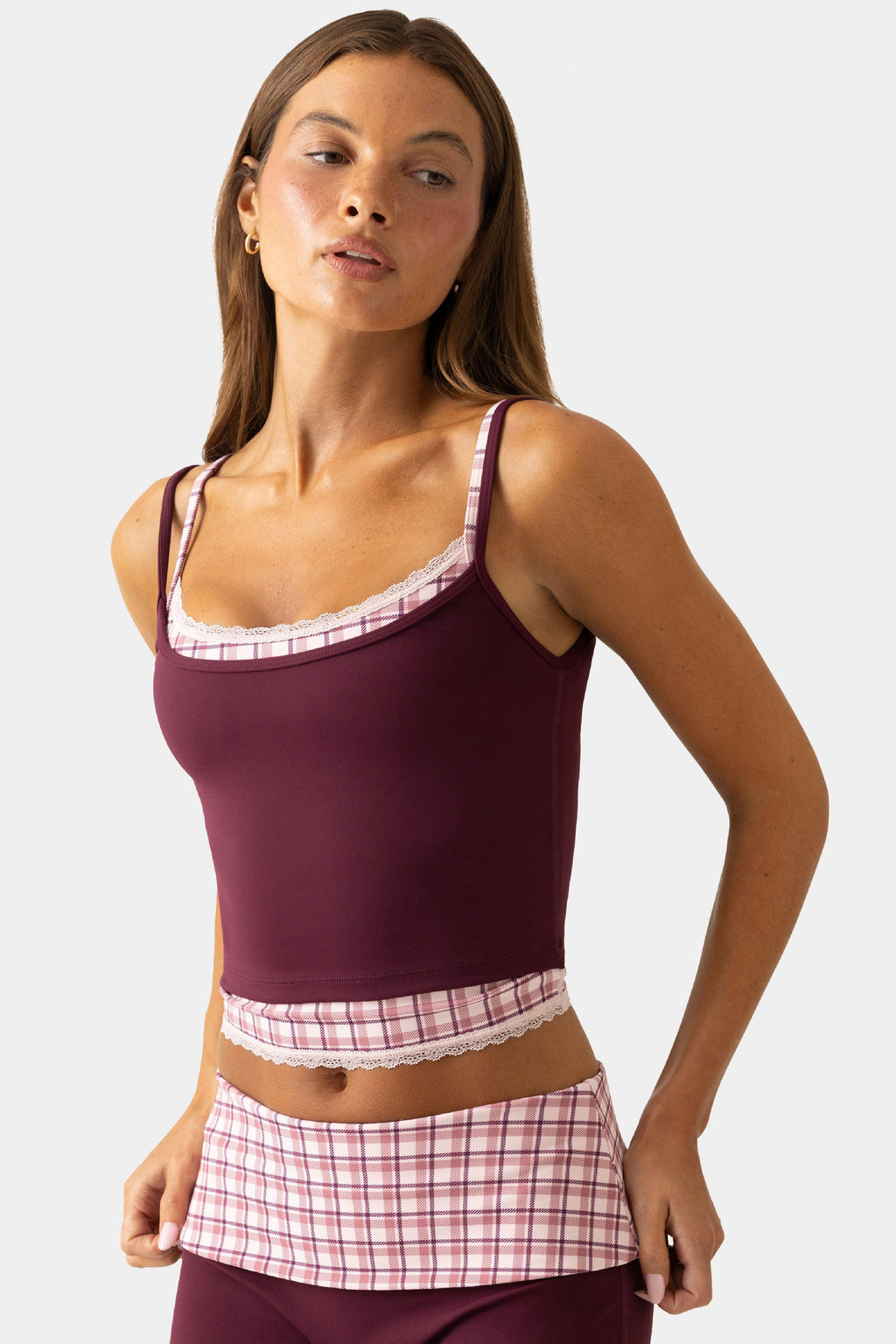 Soft Active Double-layer Tank Top In Burgundy