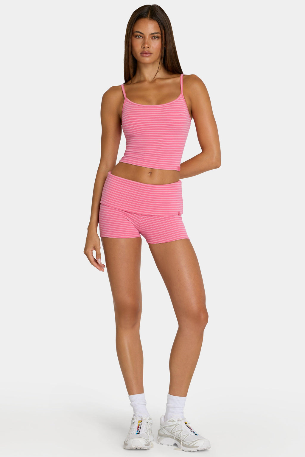 Brushed Jersey Tank Top In Pink Stripe