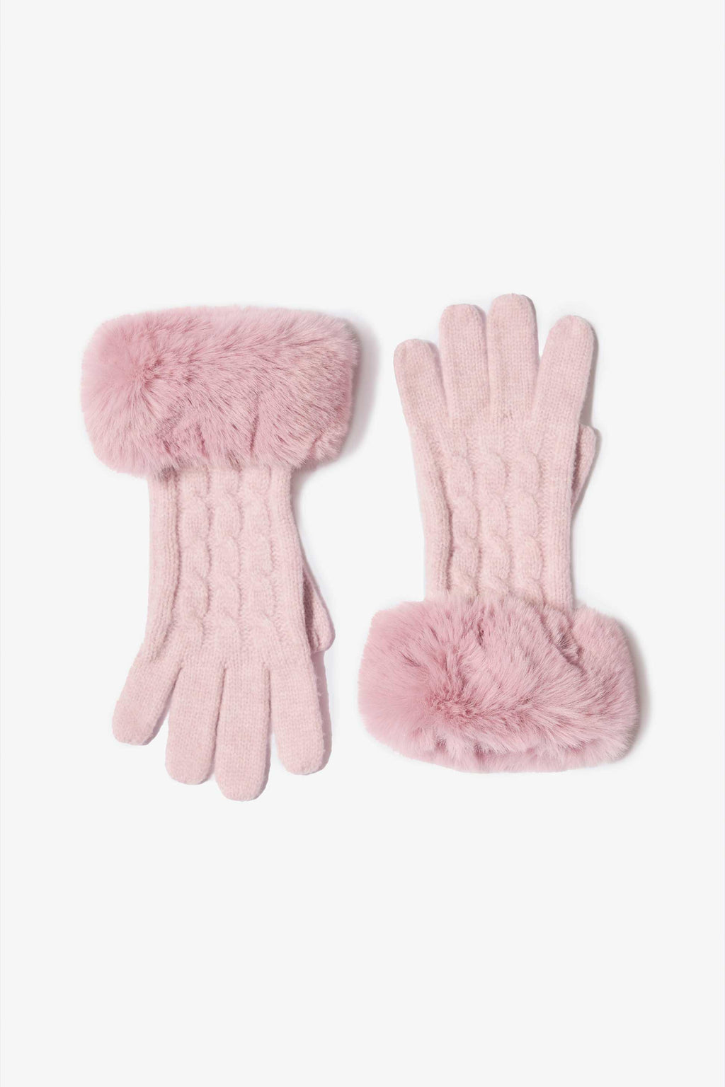 Knit Faux-fur Cuff Gloves In Powder Pink