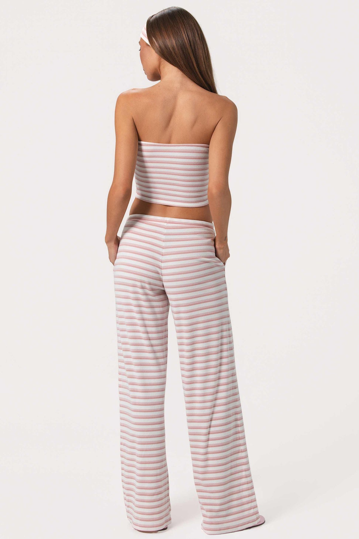 Ribbed Jersey Low-rise Trousers In Pink Stripe