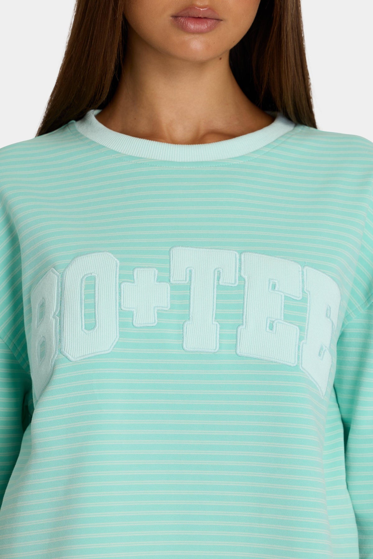 Brushed Jersey Crewneck Sweatshirt In Aqua Stripe