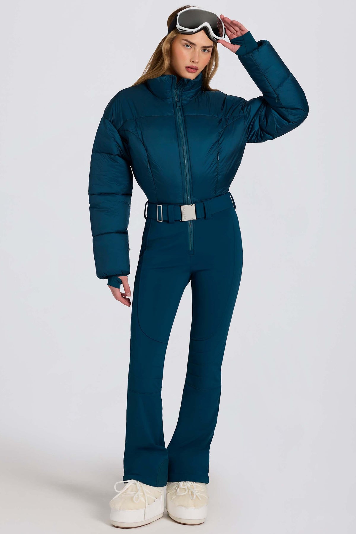 Waterproof Padded Belted Ski Suit In Teal