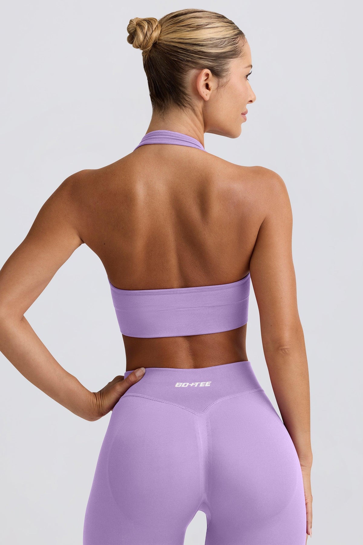 Define Luxe Halterneck Sports Bra In Lilac