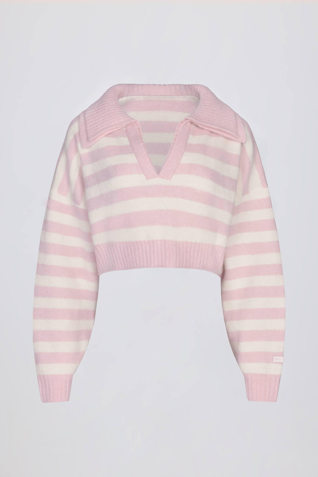 Soft Knit Layered Collar Cropped Jumper In Pink Stripe