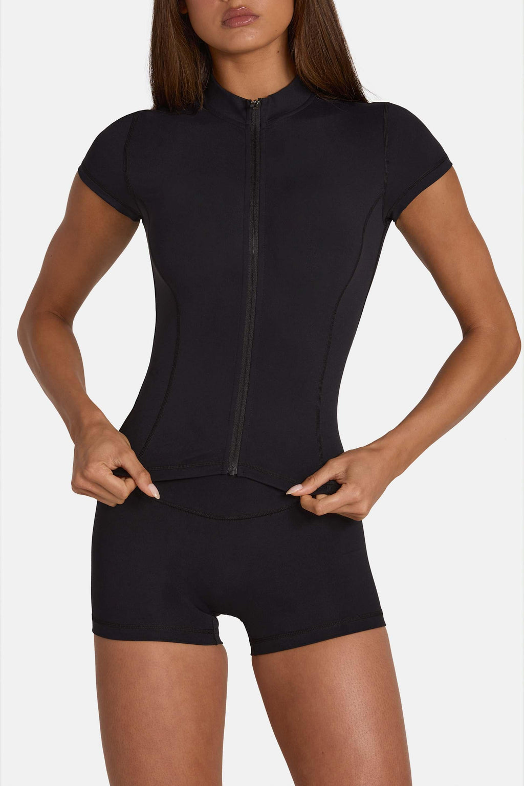 Soft Active Zip-up Top In Black