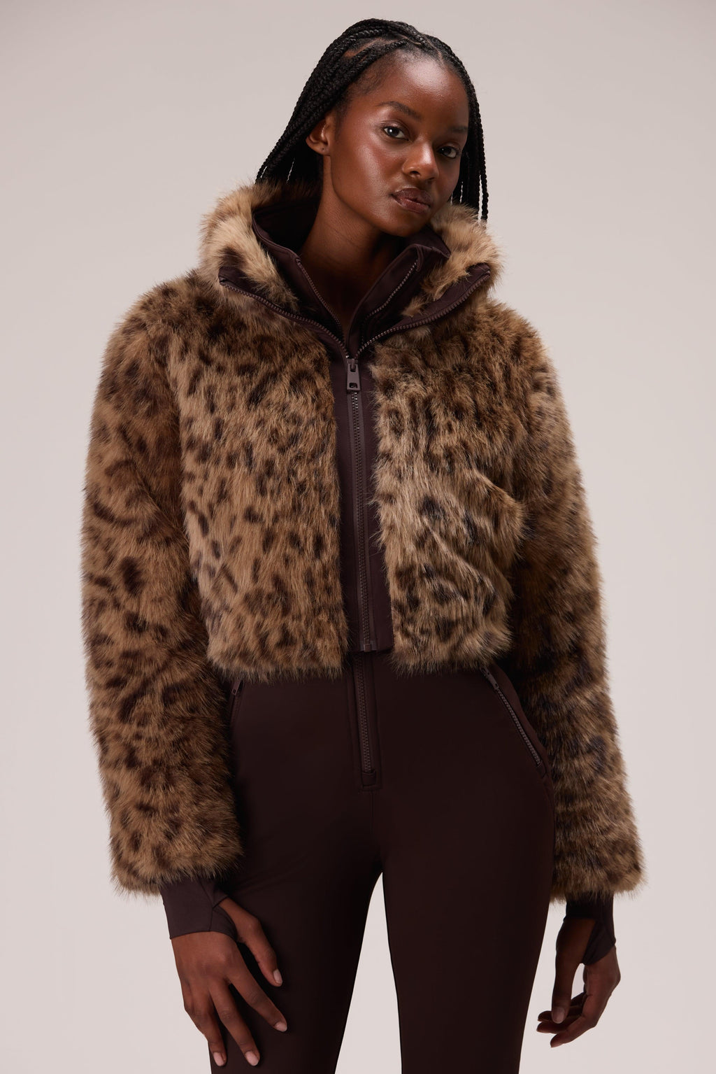 Faux Fur Ski Suit In Hot Cocoa