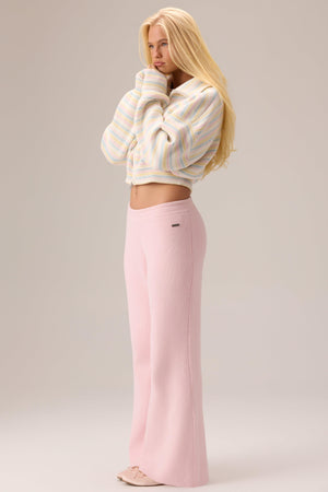 Ribbed Knit Wide-leg Joggers In Ballet Pink