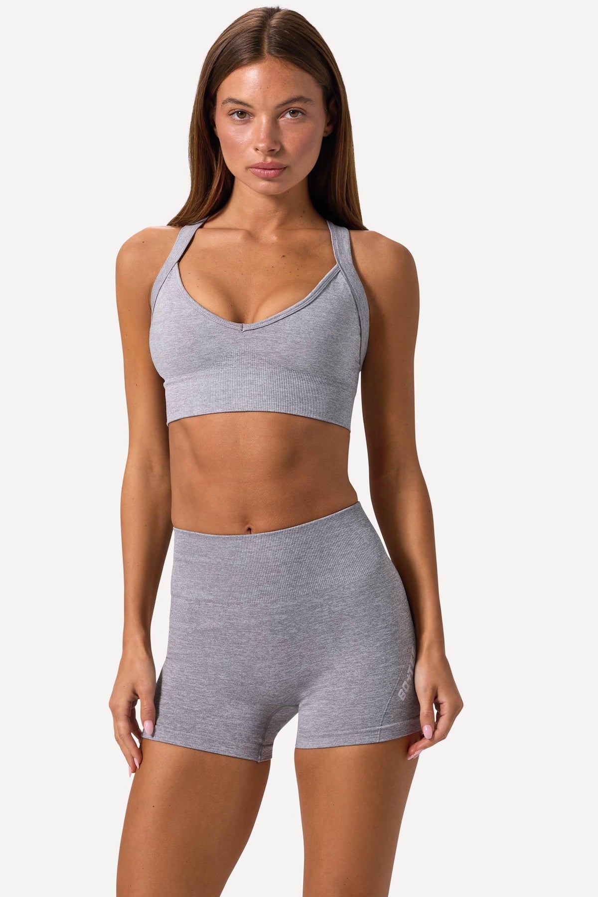 Super Sculpt Seamless Crossback Sports Bra In Grey Marl