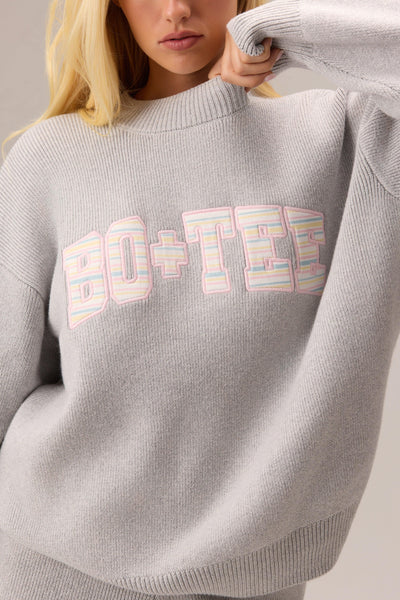 Ribbed Knit Oversized Jumper In Pebble