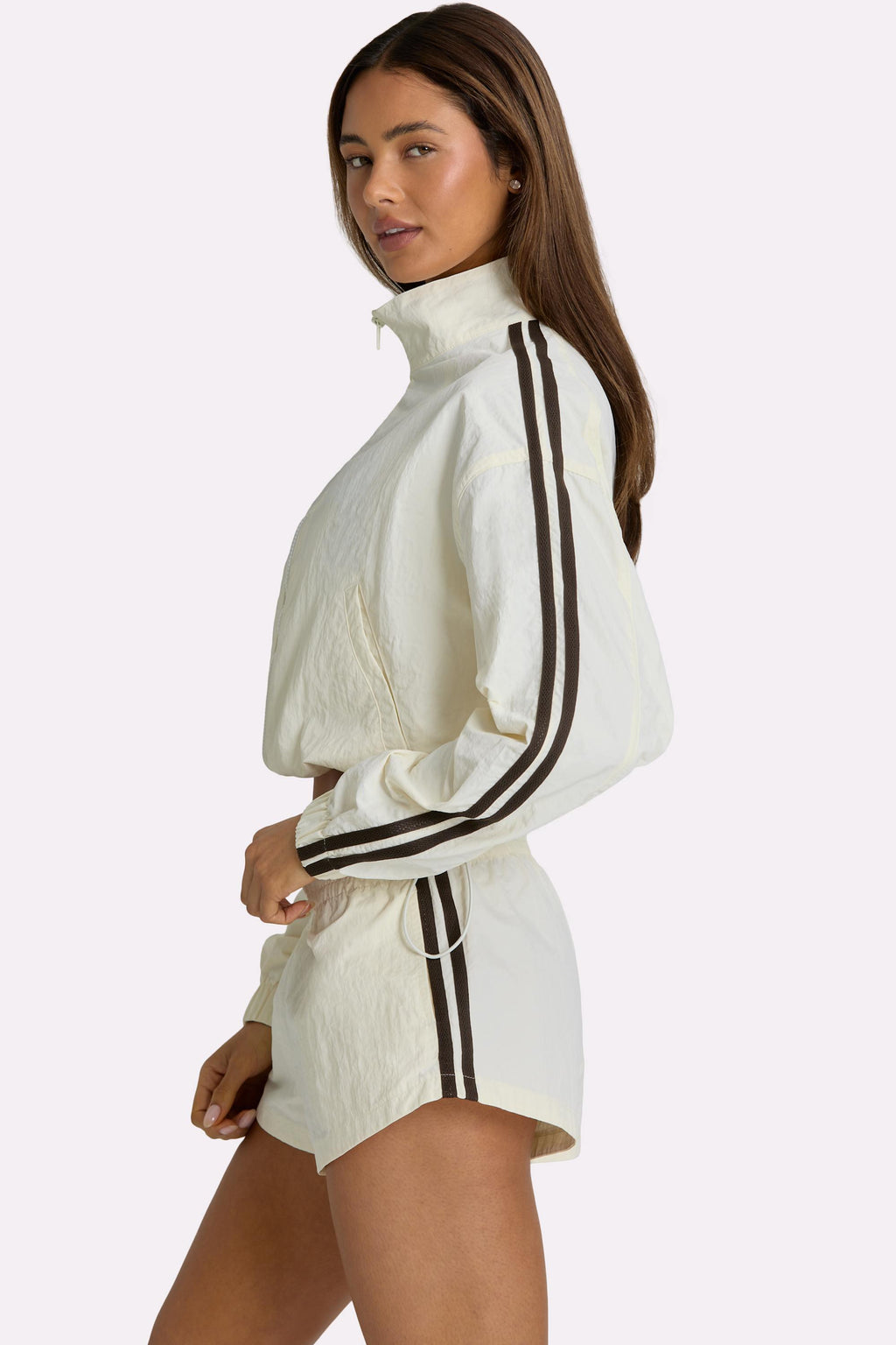 Woven Zip-up Track Jacket In Coconut