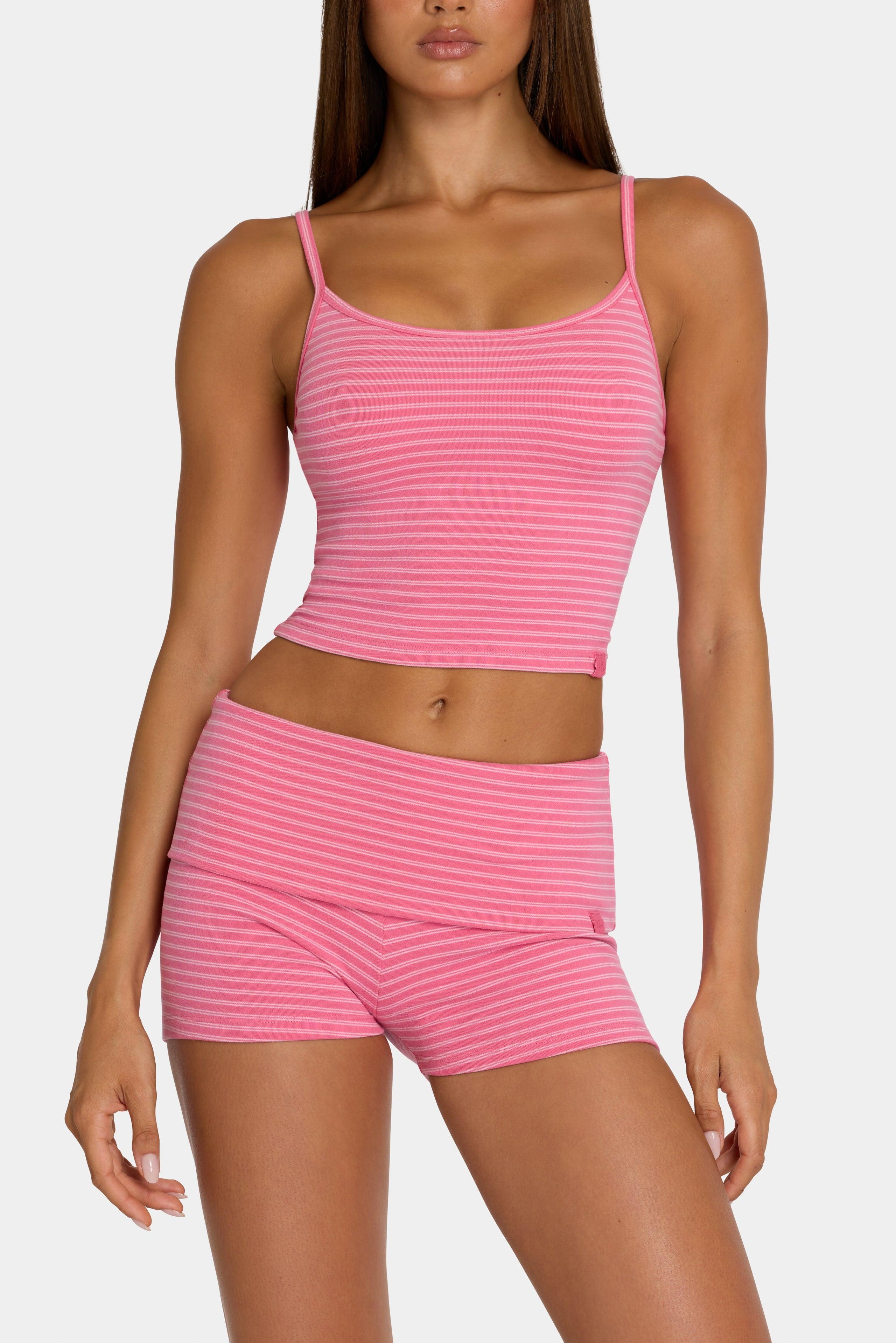 Brushed Jersey Tank Top In Pink Stripe