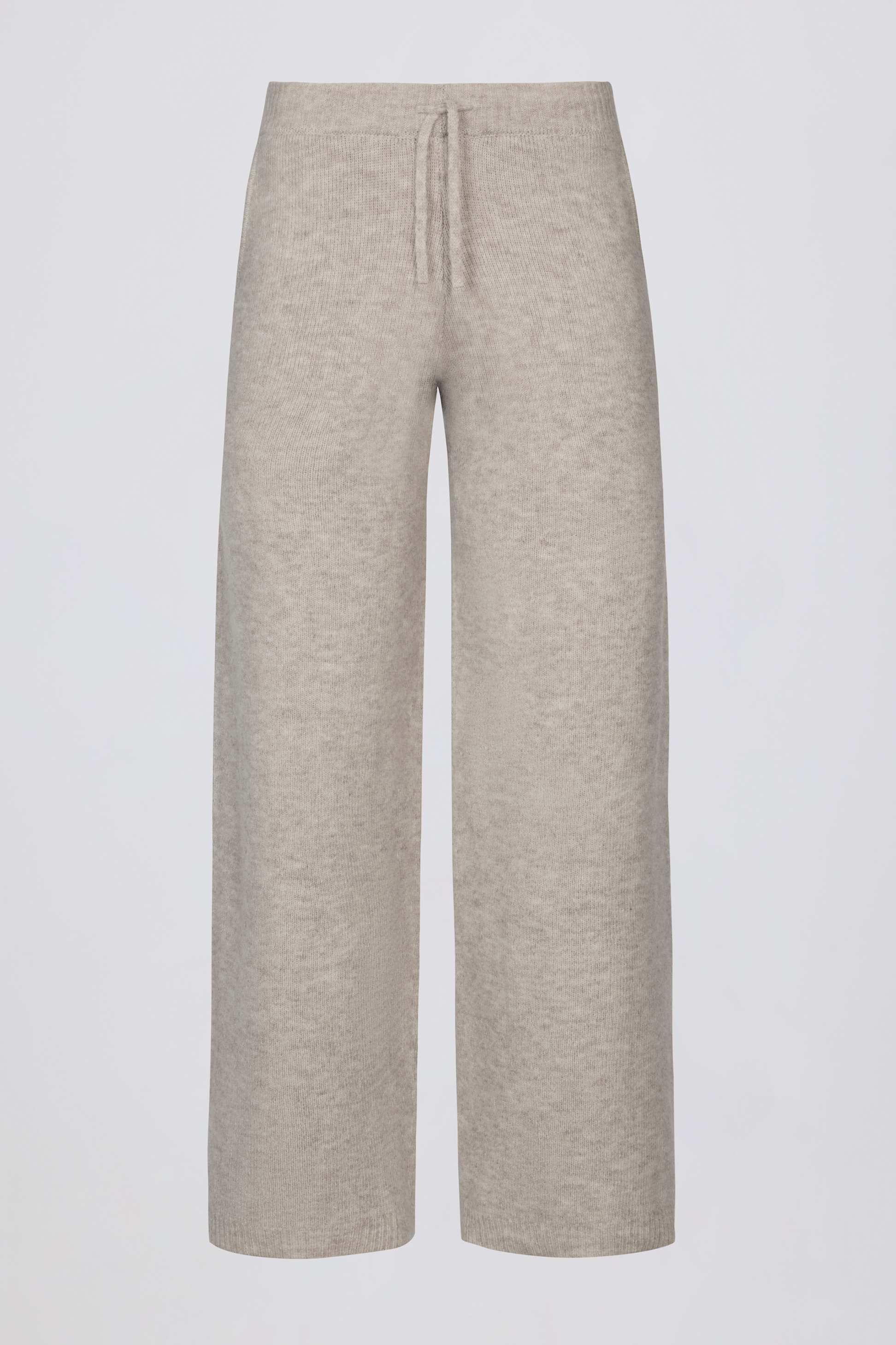 Knit Mid-rise Wide-leg Joggers In Beige