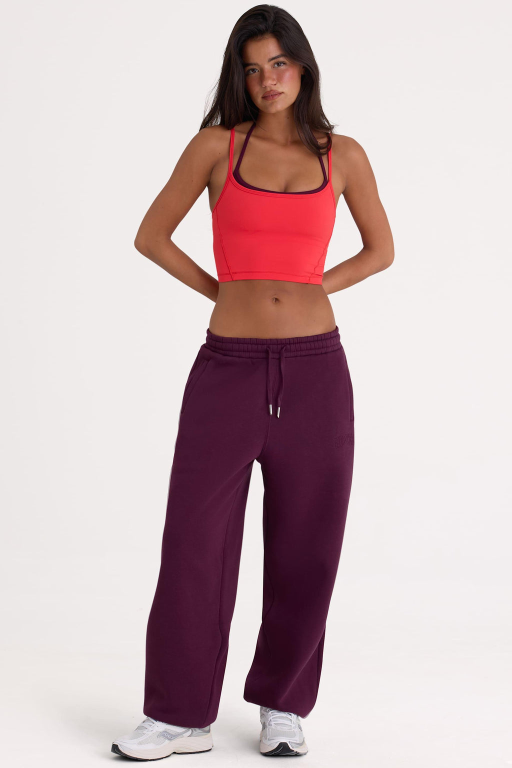 Brushed Cotton Jersey Mid-rise Relaxed Joggers In Burgundy