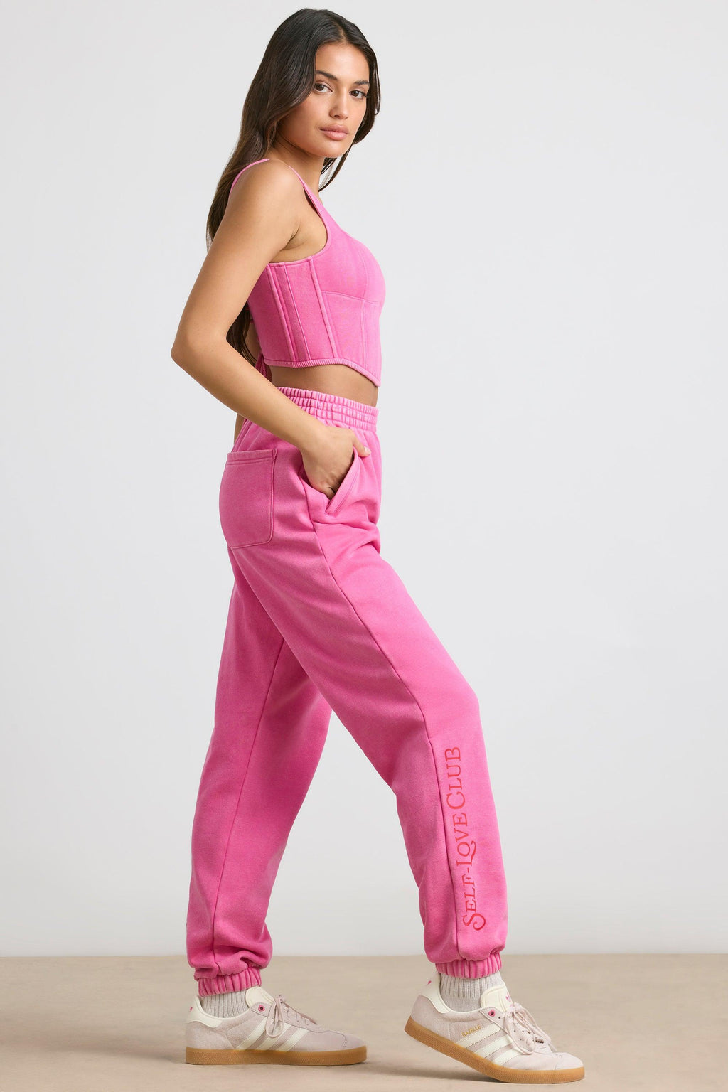 Brushed Jersey Oversized Joggers In Hot Pink