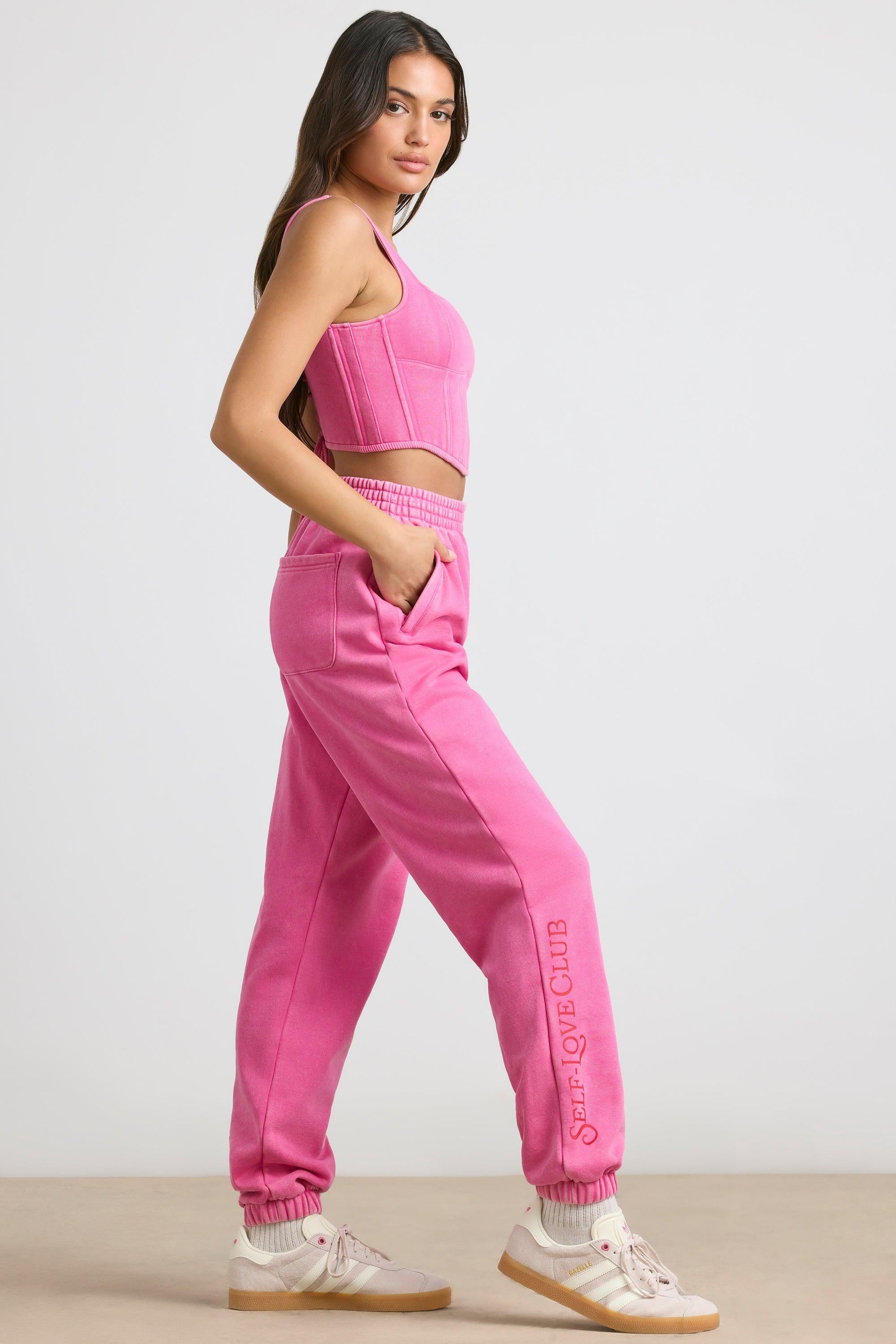 Brushed Jersey Oversized Joggers In Hot Pink