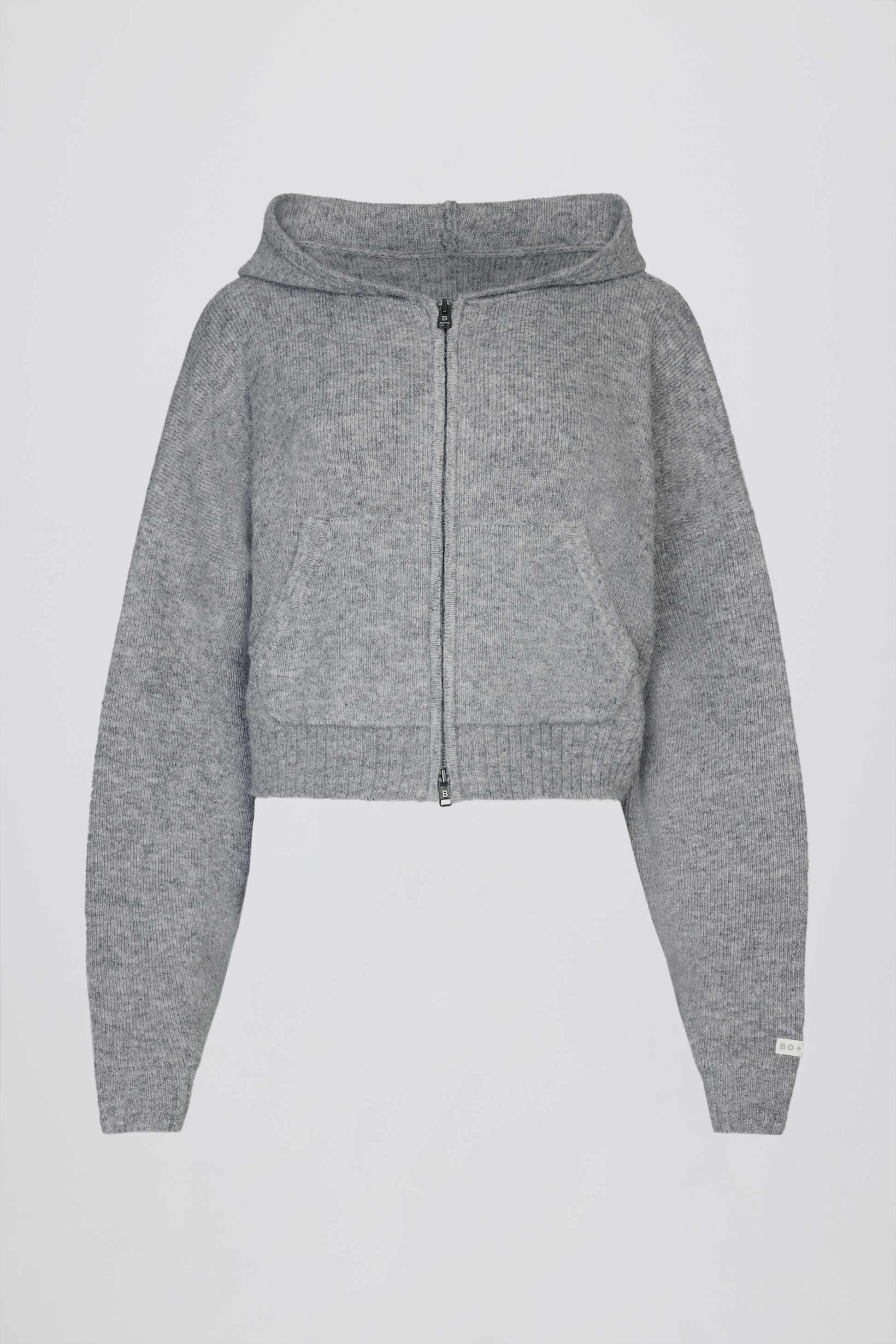 Soft Knit Zip-up Cropped Hoodie In Grey