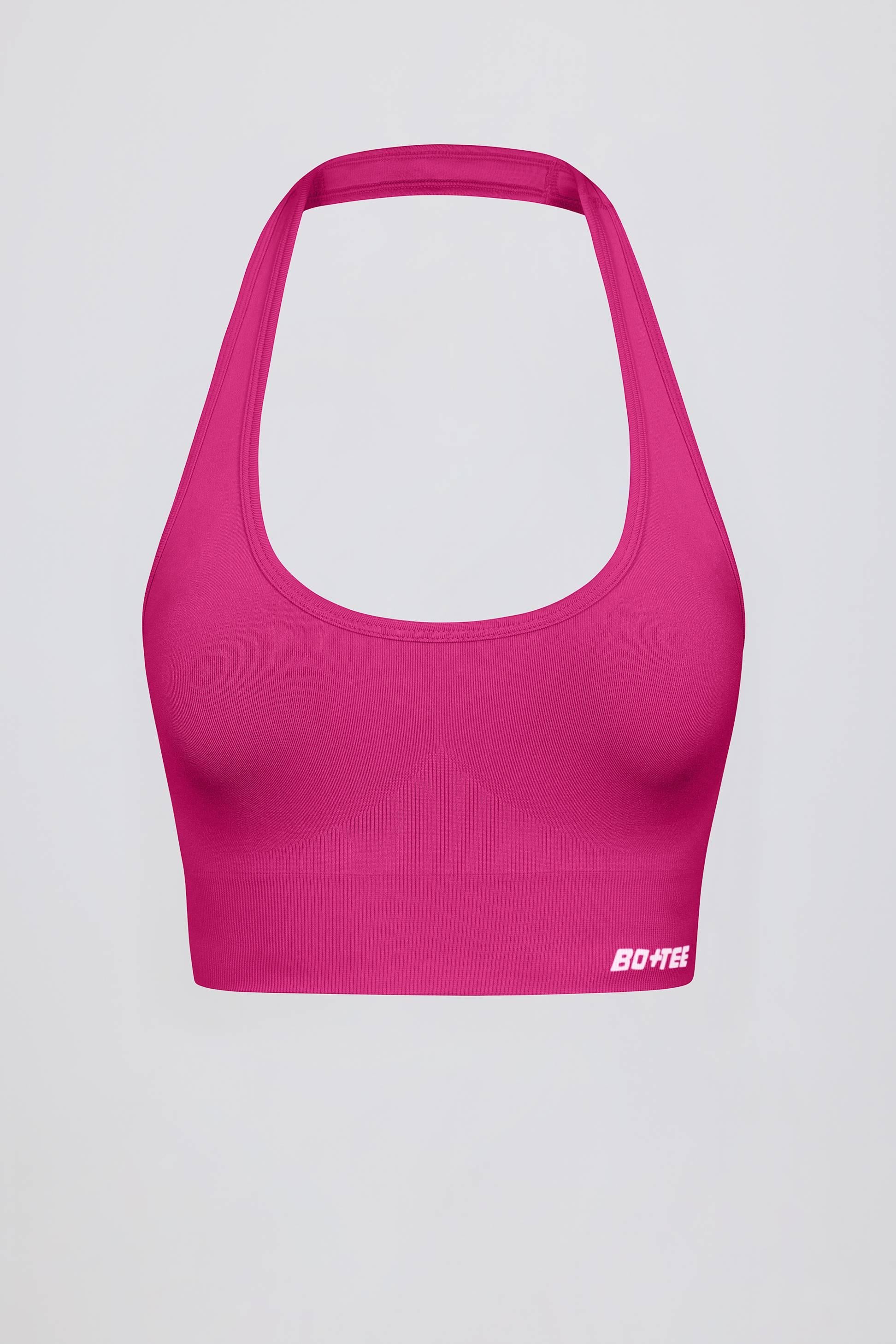 Define Luxe Halterneck Sports Bra In Berry