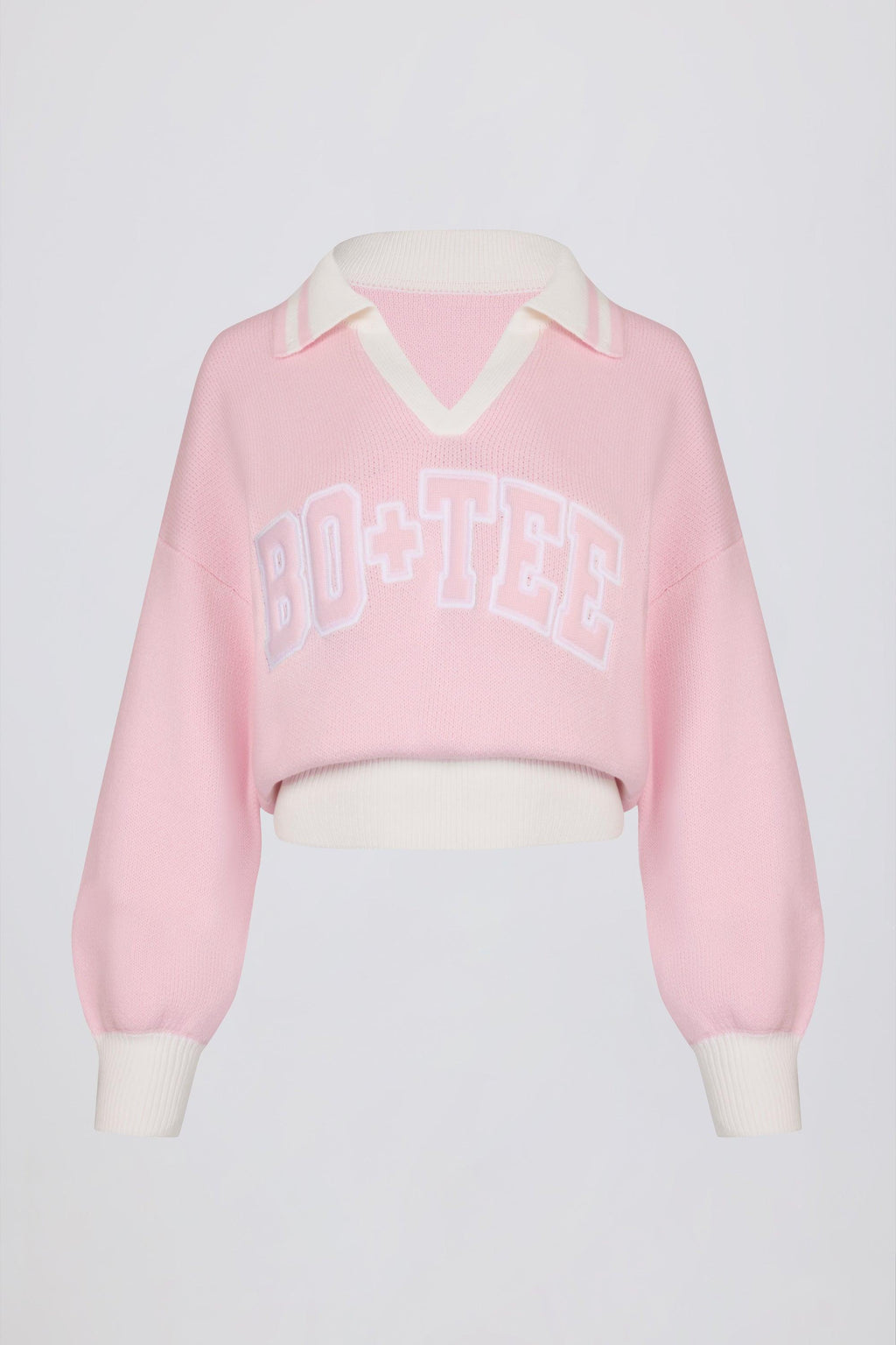 Cotton Jersey Oversized V-neck Jumper In Powder Pink