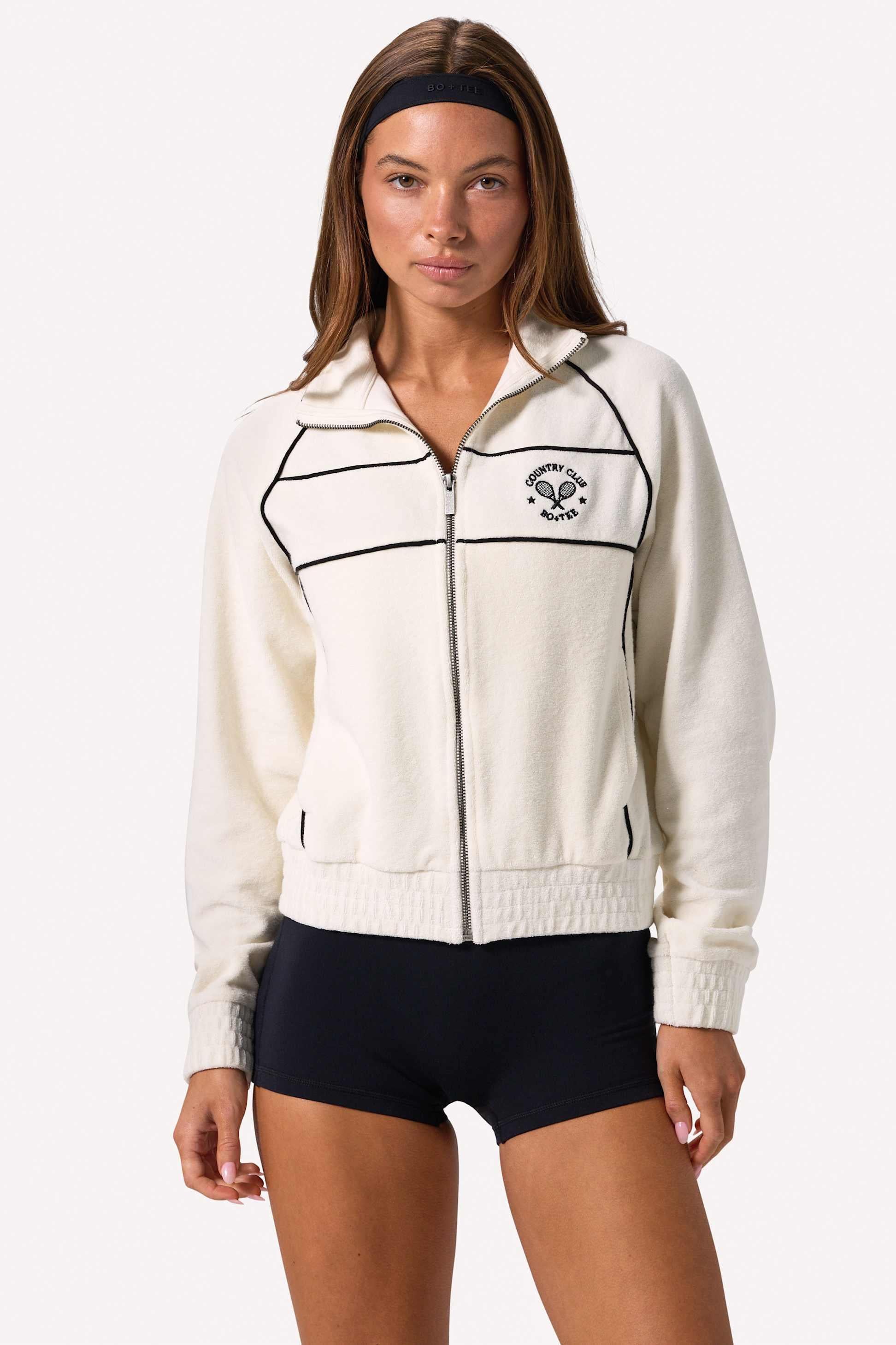 Terry Towelling Zip-up Cropped Sweatshirt In Ivory
