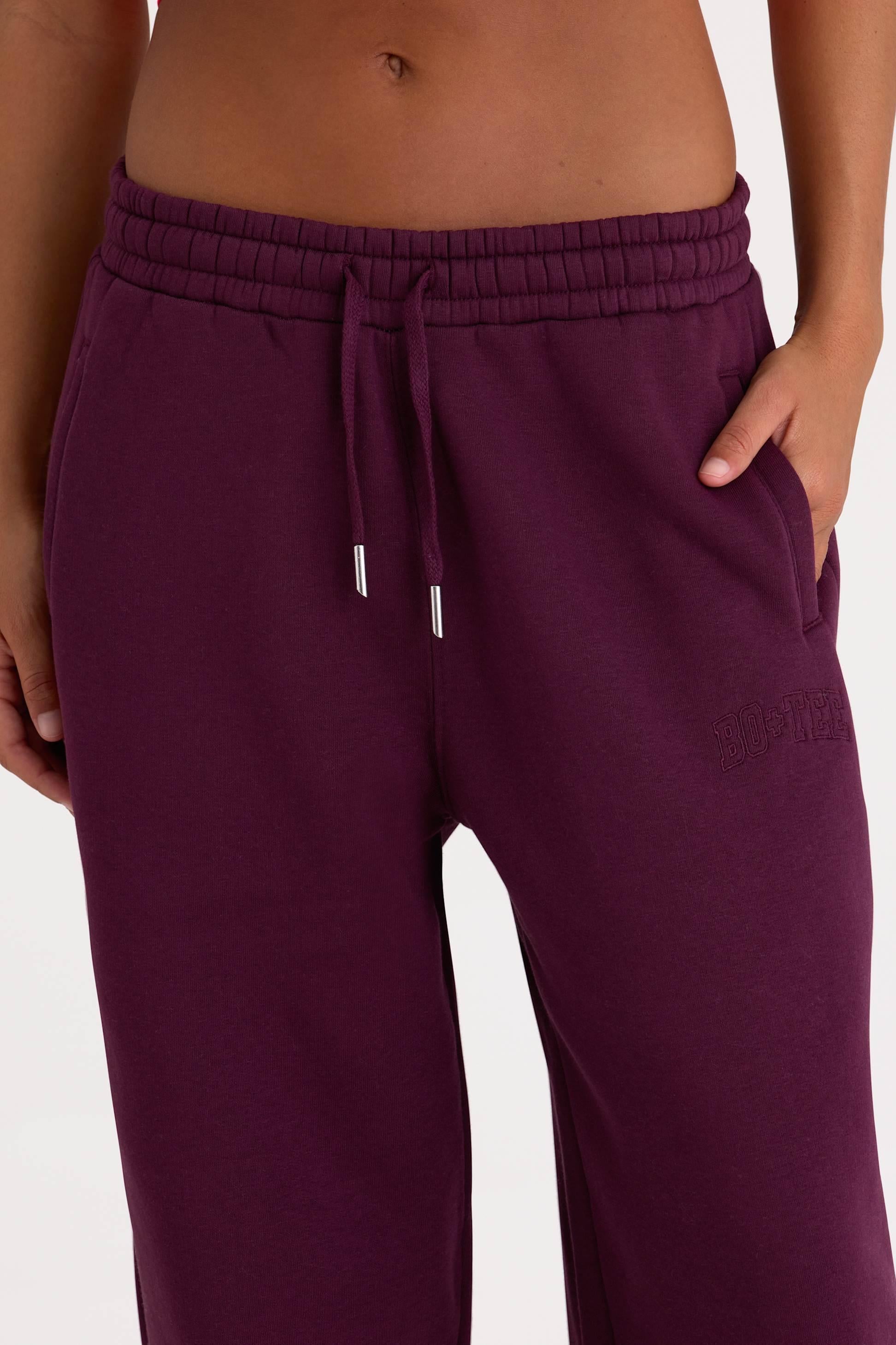 Brushed Cotton Jersey Mid-rise Relaxed Joggers In Burgundy