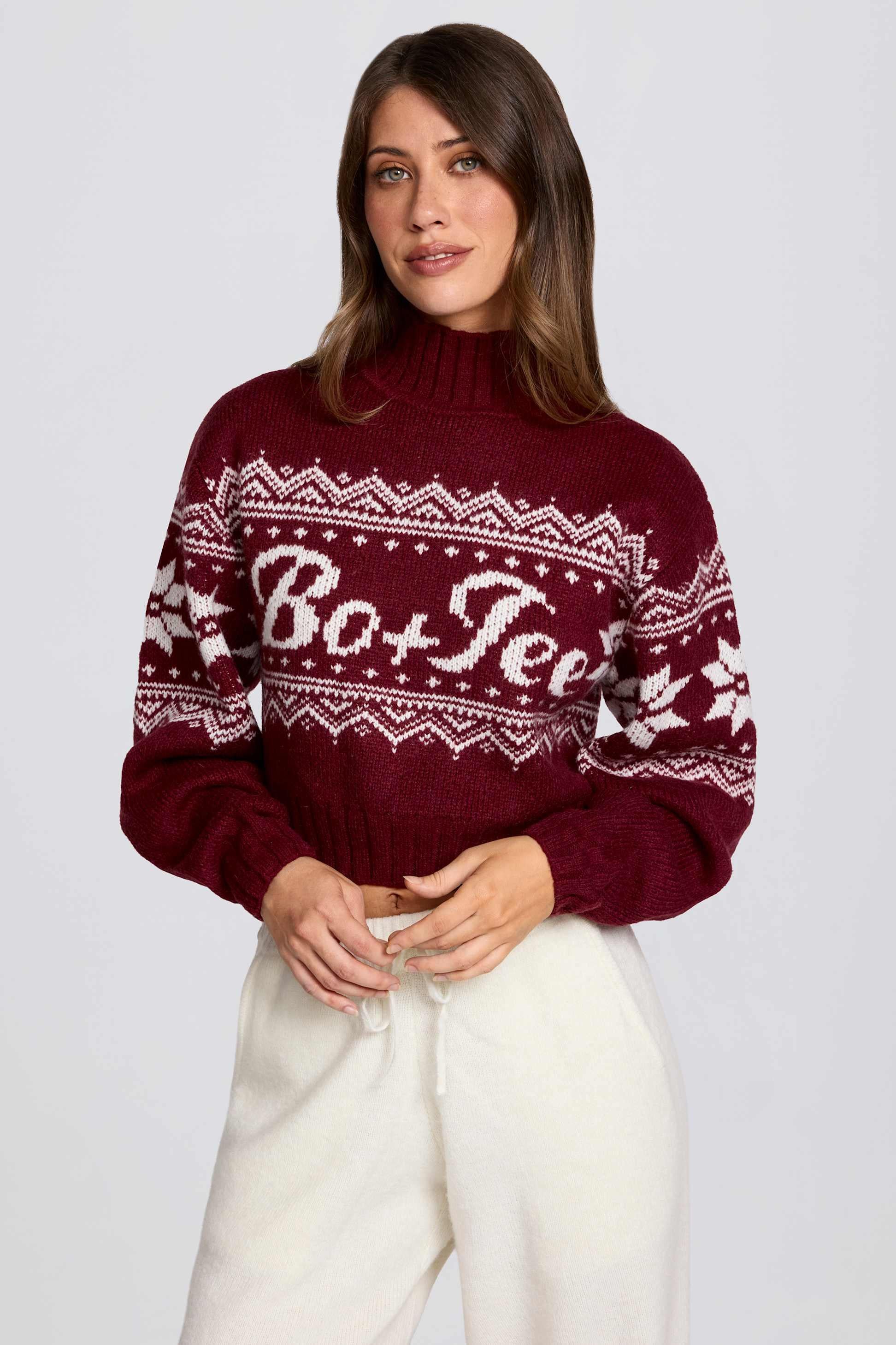 Jacquard-knit Cropped Jumper In Crimson Red
