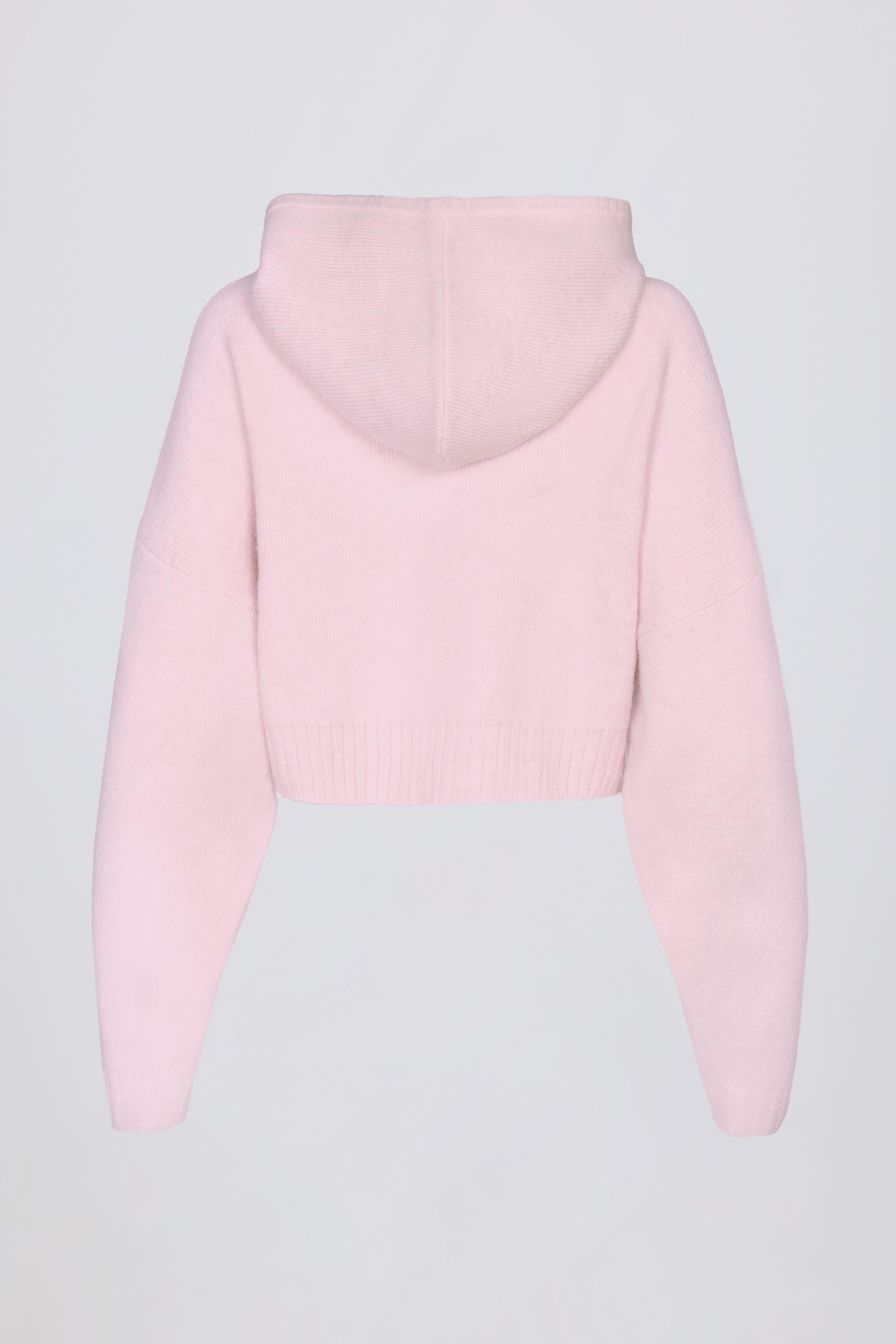 Soft Knit Zip-up Cropped Hoodie In Soft Pink