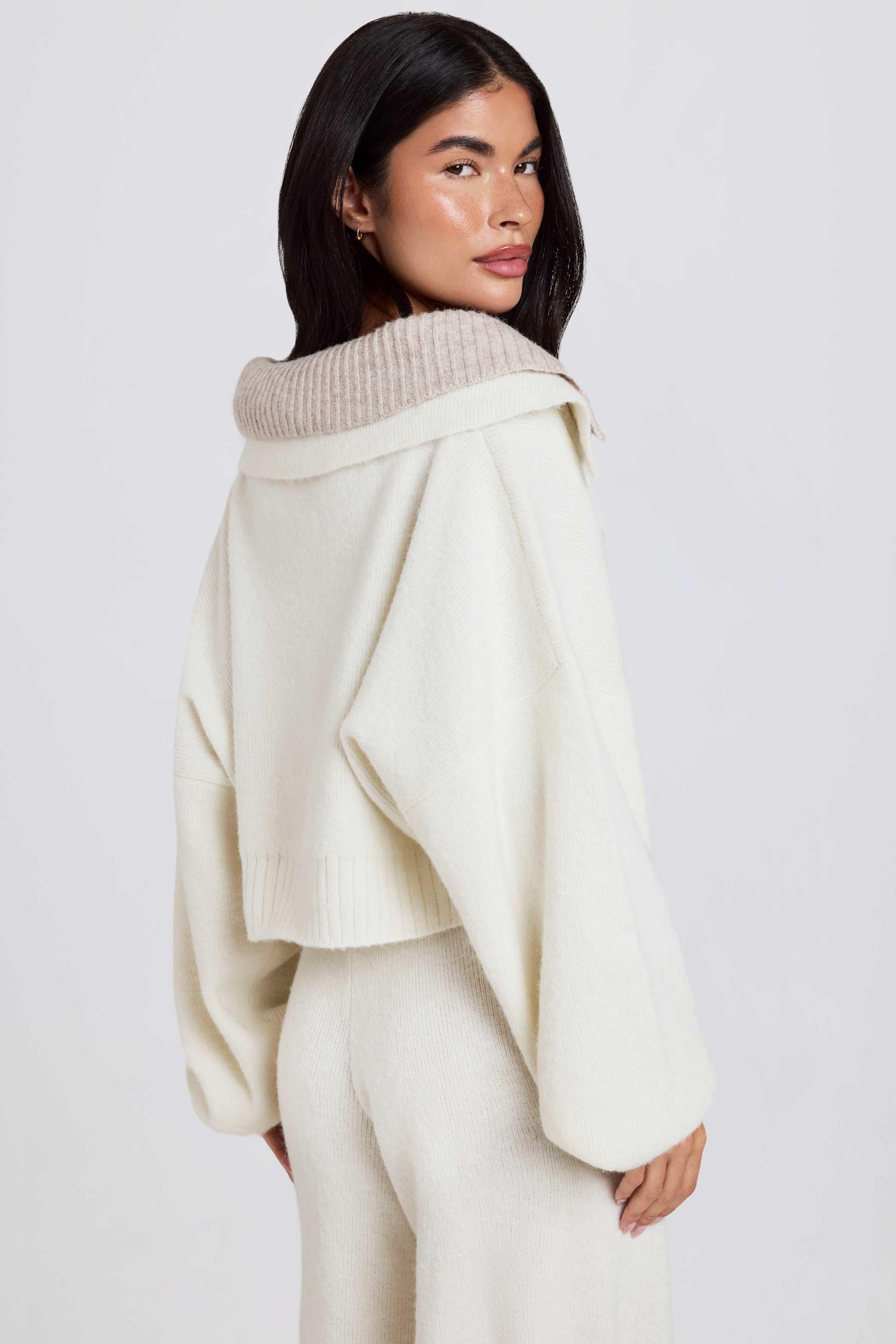 Soft Knit Layered Collar Cropped Jumper In Ivory