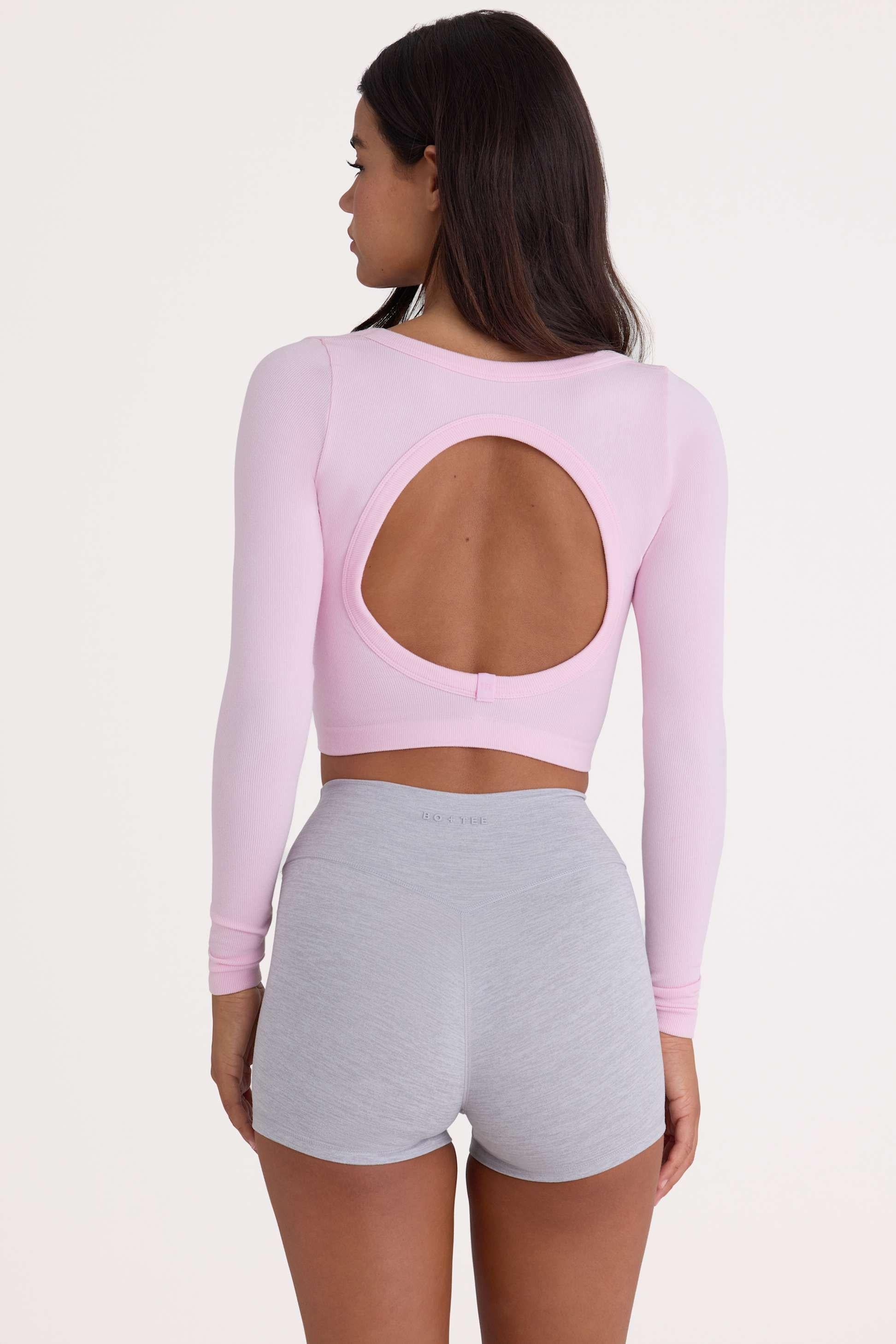 Seamless Soft Rib Cut-out Crop Top In Powder Pink