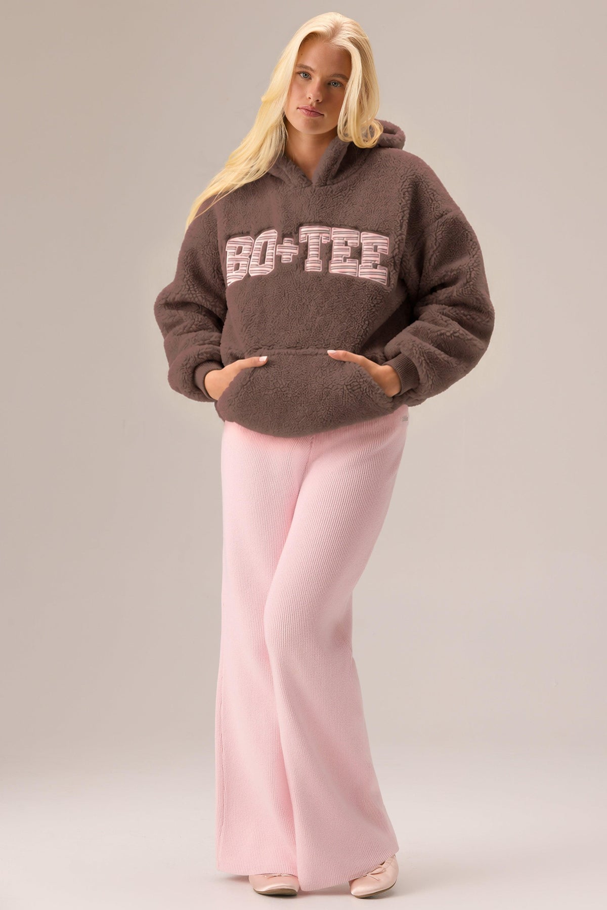 Teddy Fleece Hoodie In Chestnut