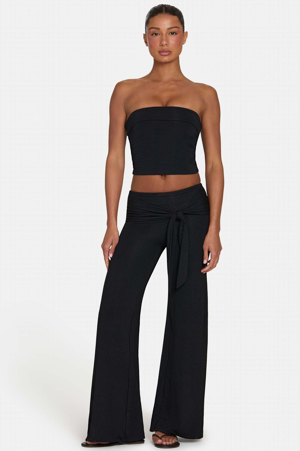 Buttercloud™ Tie-waist Wide-leg Trousers In Black