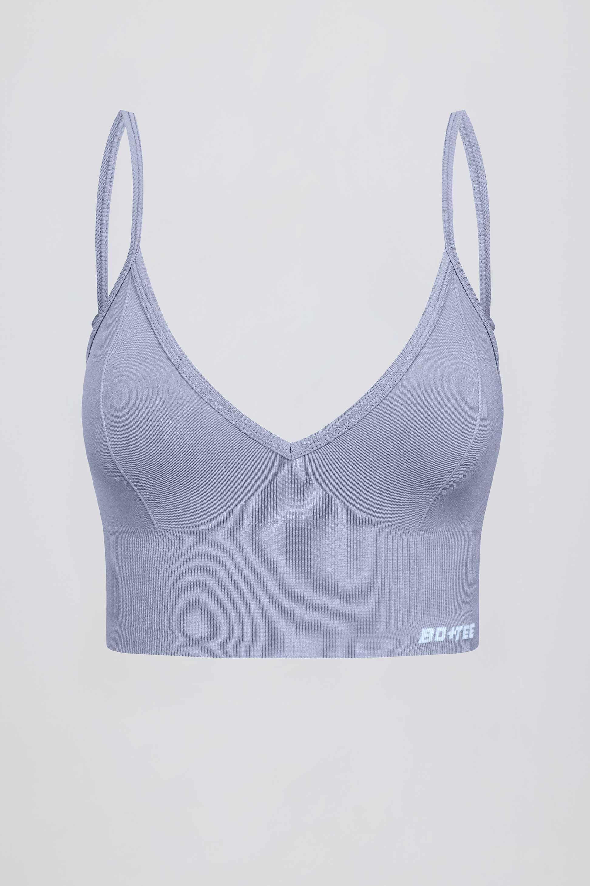 Define Luxe V-neck Sports Bra In Blue Grey