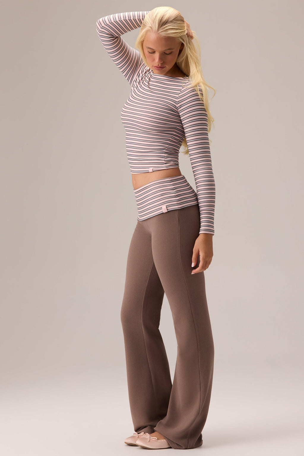 Plush Jersey Long-sleeve Top In Chestnut Stripe
